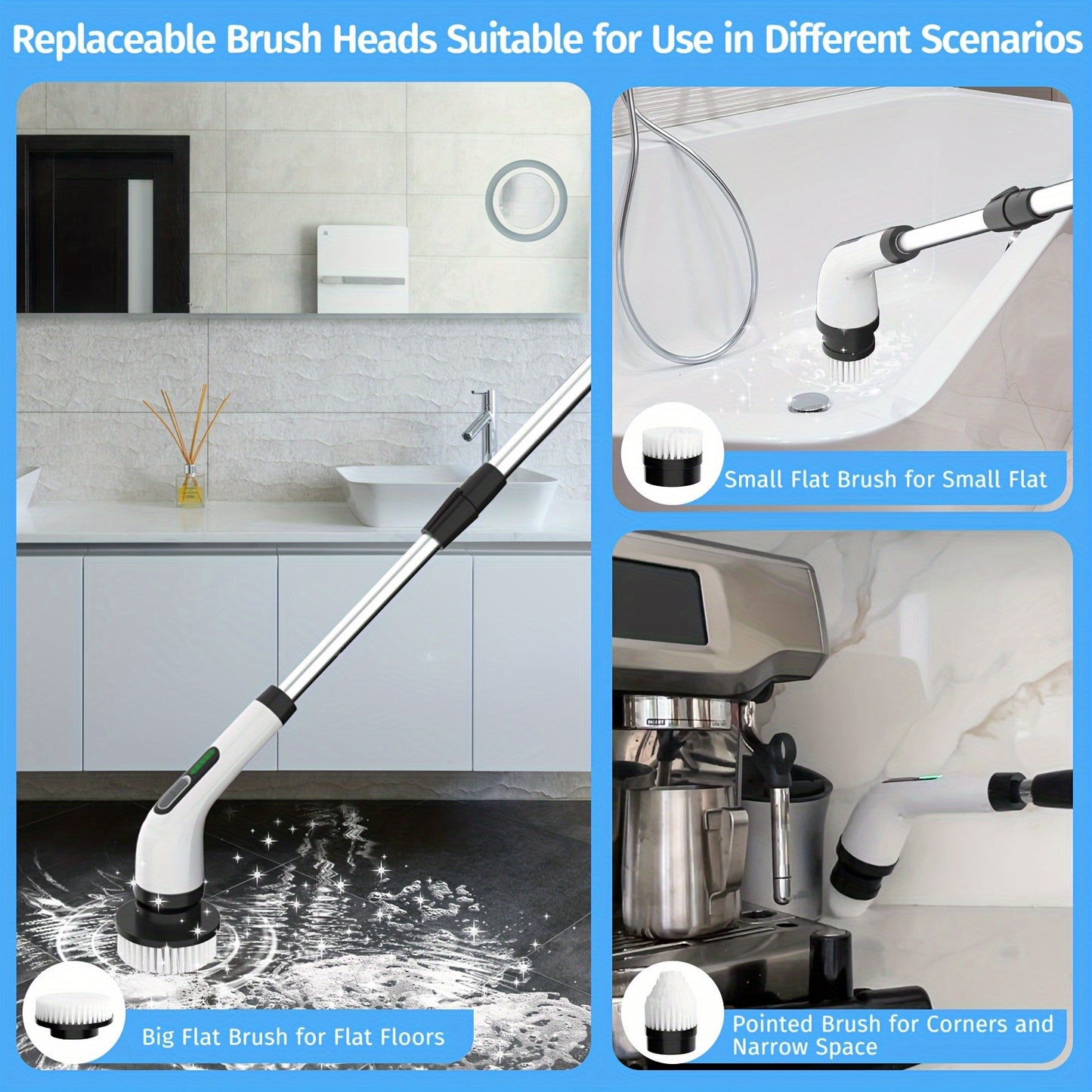 2024 Electric Spin Scrubber, Dual Adjustable Speeds Electric Scrubber for Cleaning, Adjustable & Detachable Handle Shower Scrubber with 7 Replaceable Brush Heads for Floor, Bathroom, Tub, Tile