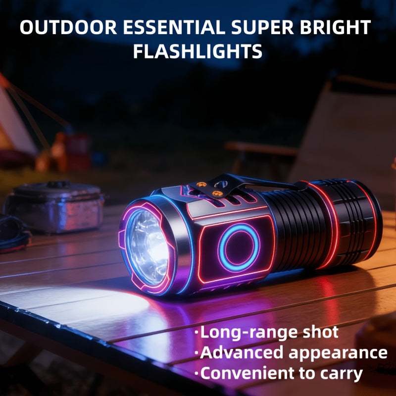 Handheld Flashlight 2 Pack Rechargeable LED | Ultra-Bright Multi-Mode Working Lamp Long Distance | ABS Portable Torch for Camping Hiking Emergency Home Outdoor Use