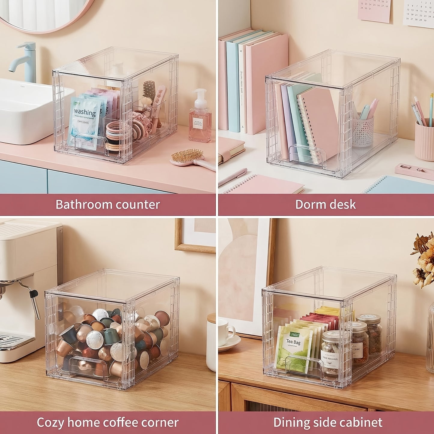 2/4/6/8 Packs Drawer Style Storage Cabinet, Stackable Storage Drawers, Easily Assemble Acrylic Bathroom Closet Undersink Organizers And Storage, Plastic Bins for Kitchen Cabinets, Pantry, Makeup Organization, Storage Drawer Units