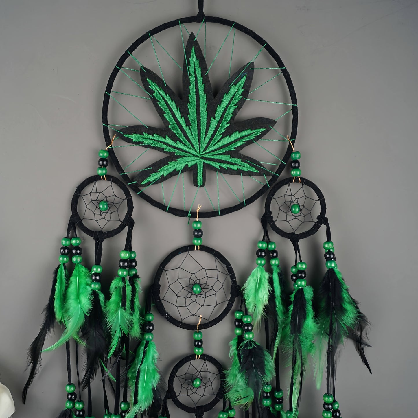 Bohemian Dream Catcher with Feathers & Leaf Embroidery – Boho Wall Hanging Decor for Bedroom, Bedside, Cabin & Living Room – Handcrafted Woven Dreamcatcher Gift for Women and Men