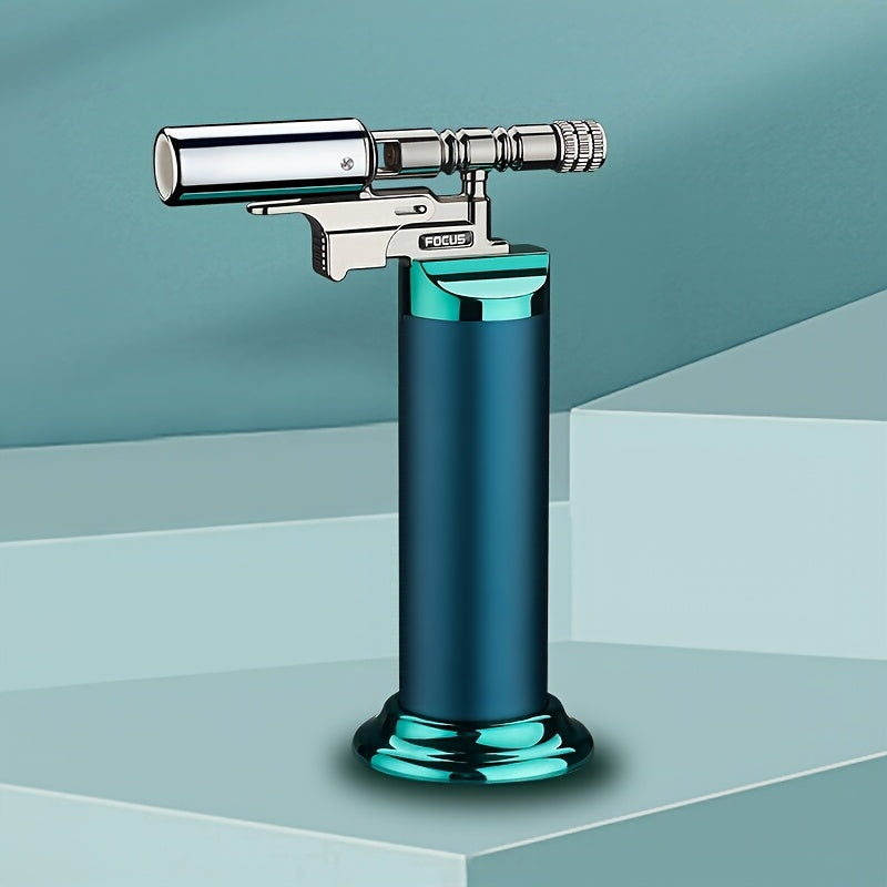 Refillable Torch Lighter Windproof Direct Blast Adjustable Fire Gun Kitchen Outdoor Camping Barbecue Cream (Free of Gas)
