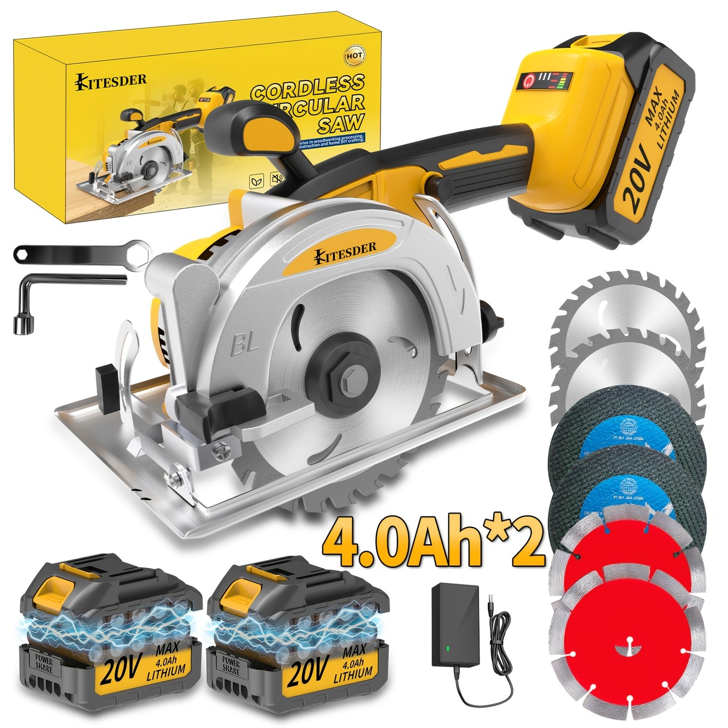 5-inch Brushless Circular Saw Kit with 2.0/4.0Ah Battery and Battery Charger, Includes Saw Blade, Two Adjustable 45° Cutting Depths, 6900 RPM, Ideal for Woodworking and Garden Projects. Ideal Gift for Father and Boyfriend. Shipped From Local