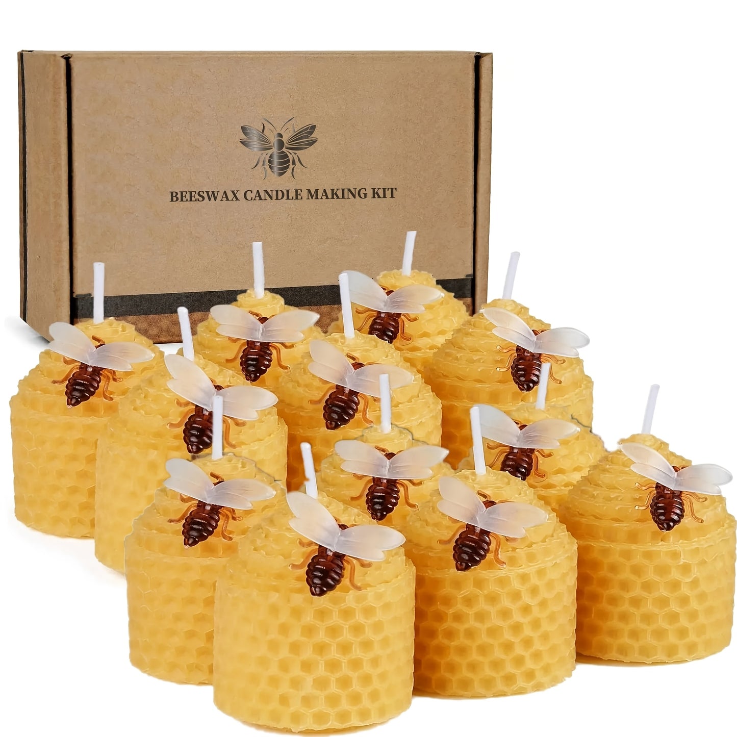 Beeswax Candles Set of 6/12, Directly from beekeepers, Small Bee Votive Candles with Little Bee Decorations as Gift (Yellow)Wax Molding Materials-candle maker