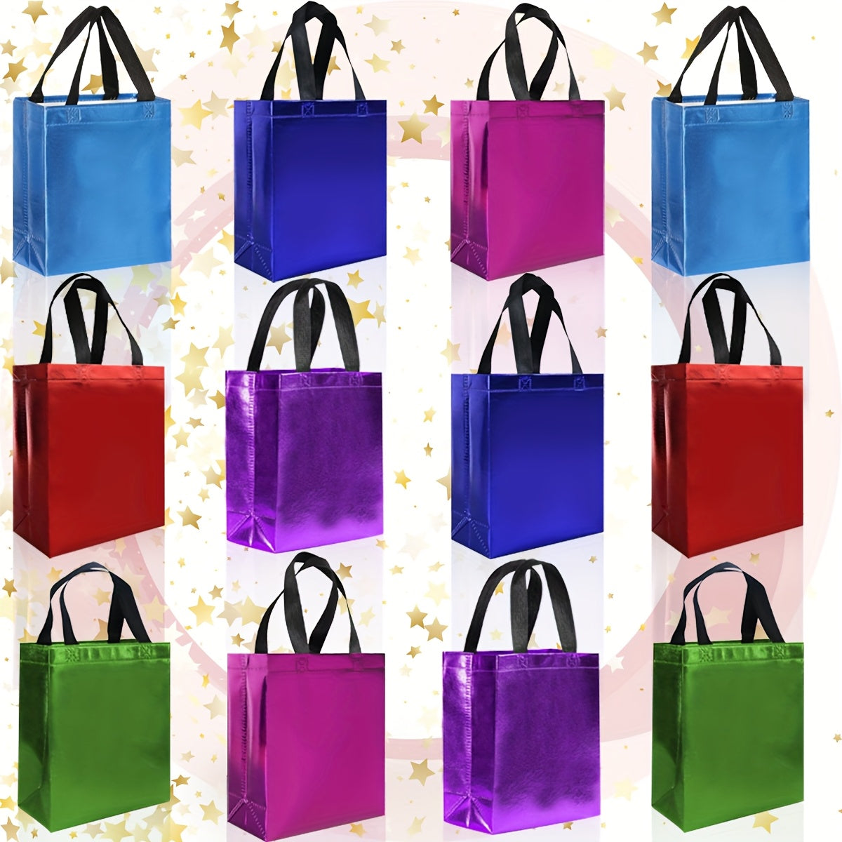 12pcs Hot Mixed Colors Gift Bags Shiny Pink Reusable Gift Bags with A Glossy Finish - Perfect As Pink Goodie Bags Birthday Bags Party Favor Bags Pink Golden Red Purplish Red Purple Blue Green White PeaRooster Blue Light Green Black