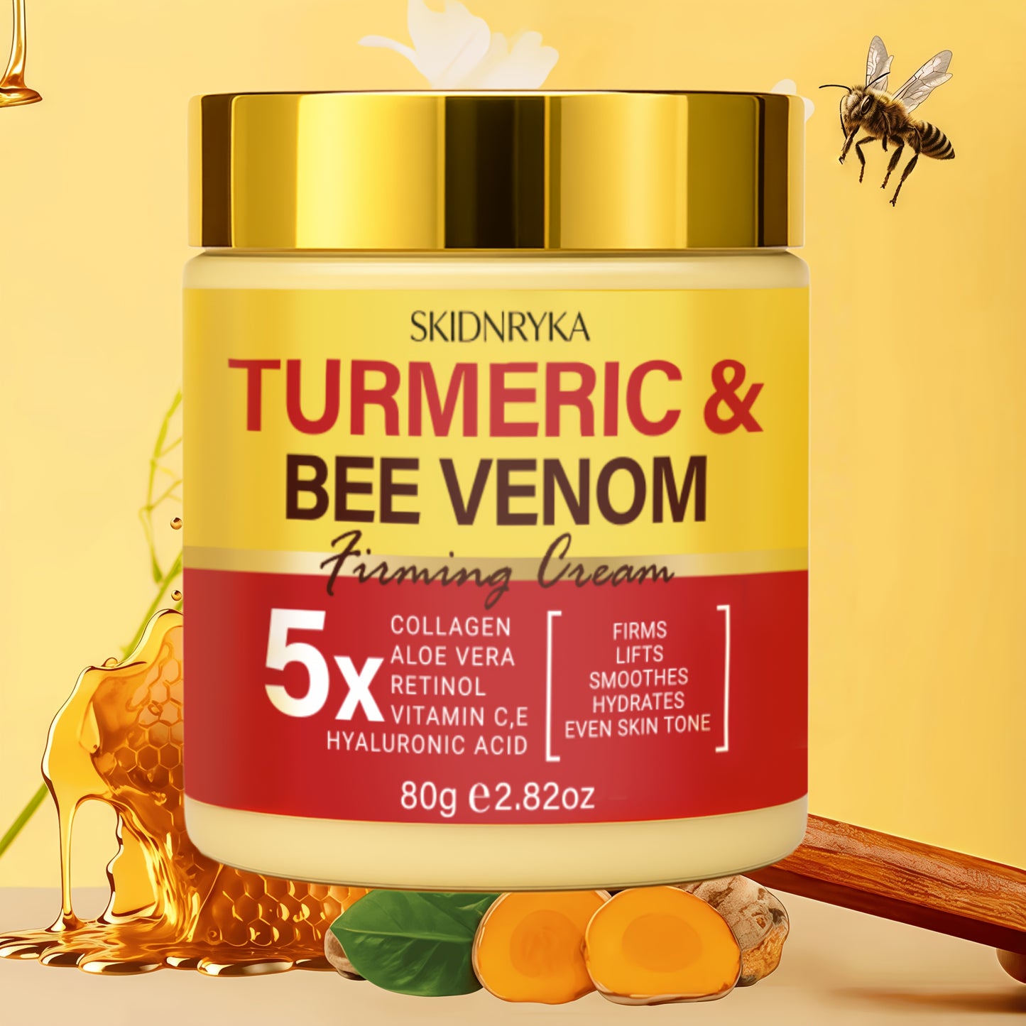 2pcs Turmeric Bee Venom Moisturizing Cream Set, Firming And Lifting, Contains Hyaluronic Acid, Vitamins C + E, And Collagen, Nourishing Day And Night Cream, Premium Skincare, Non-Greasy, Suitable for All Skin Types, Perfect Christmas Gift