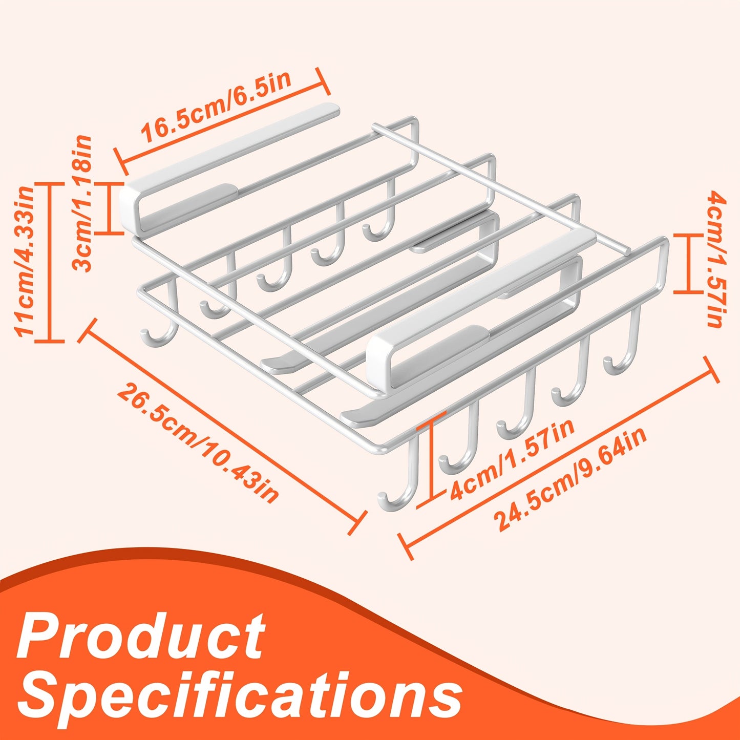 Heavy-Duty Stainless Steel Under Cabinet Organizer Rack - Wall-Mounted Space-Saving Shelf with Multiple Hooks for Kitchen Utensils, Towels, Cups & Cutting Boards - Easy Install, Polished End for Kitchen, Bathroom, Kitchen Organizers And Storage