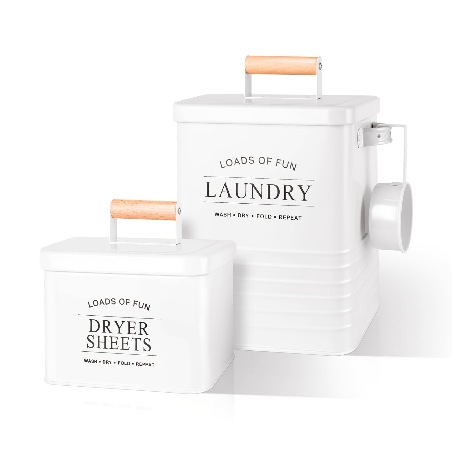 Metal Laundry Pods Container And Dryer Sheet Holder Set, Laundry Powder Detergent Dispenser with Scoop, Soap Storage Container, Dryer Sheets Dispenser for Laundry Room Organization, Farmhouse Decor