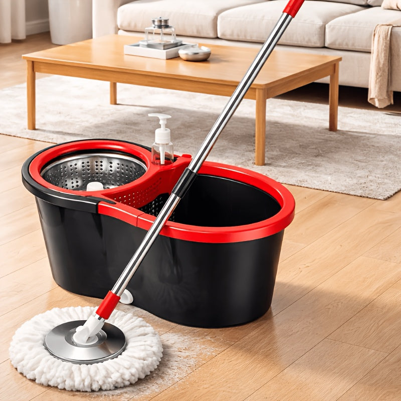 Spin Mop And Bucket Set, 4 Mop Heads Or Bucket with Wringer Set, 360°Spin Mop Kit with 2 Microfiber Mop Heads, Spinning Mop Bucket System for Floor Cleaning