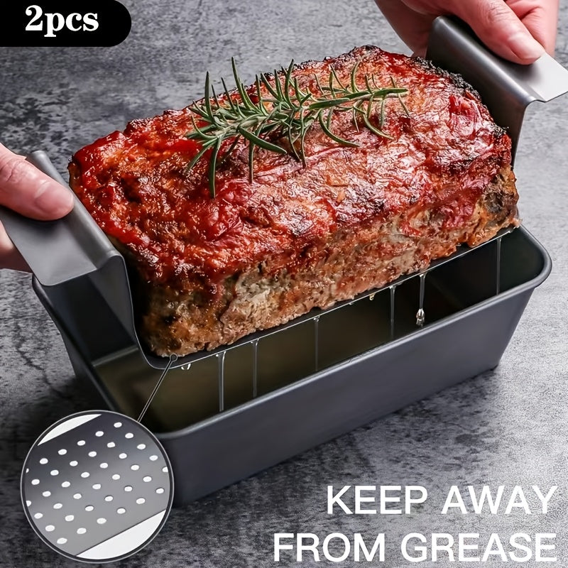 2PCSMeatloaf Pan with Drain Tray Non-stick Meat Bread for Baking, Reduce Fat, Enhance Taste, Bread Pan Set