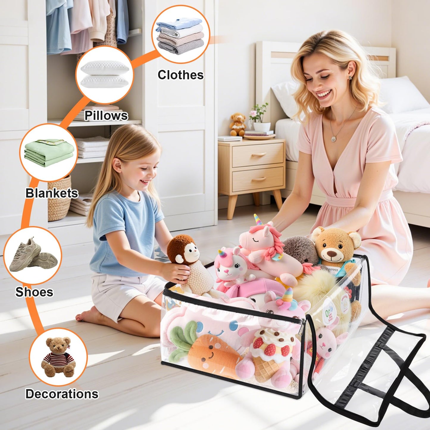 6 Pack Clear Clothes Storage Bags, Closet Organizers and Under Bed Storage Containers, Foldable Moving Bags with Zippers for Comforter, Blanket, Bedding, Duvet, PVC Packing Bags 15.85gal