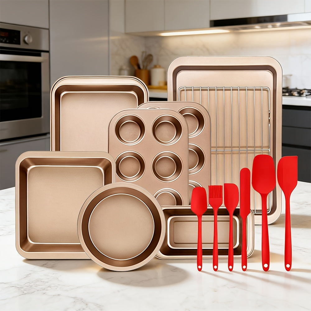 Bakeware Sets, Baking Pans Set, Nonstick Oven Pan for Kitchen, 2/6/14/15pcs Including Rack, Cookie Sheet, Cake Pans, Loaf Pan, Muffin Pan, Pizza Pan