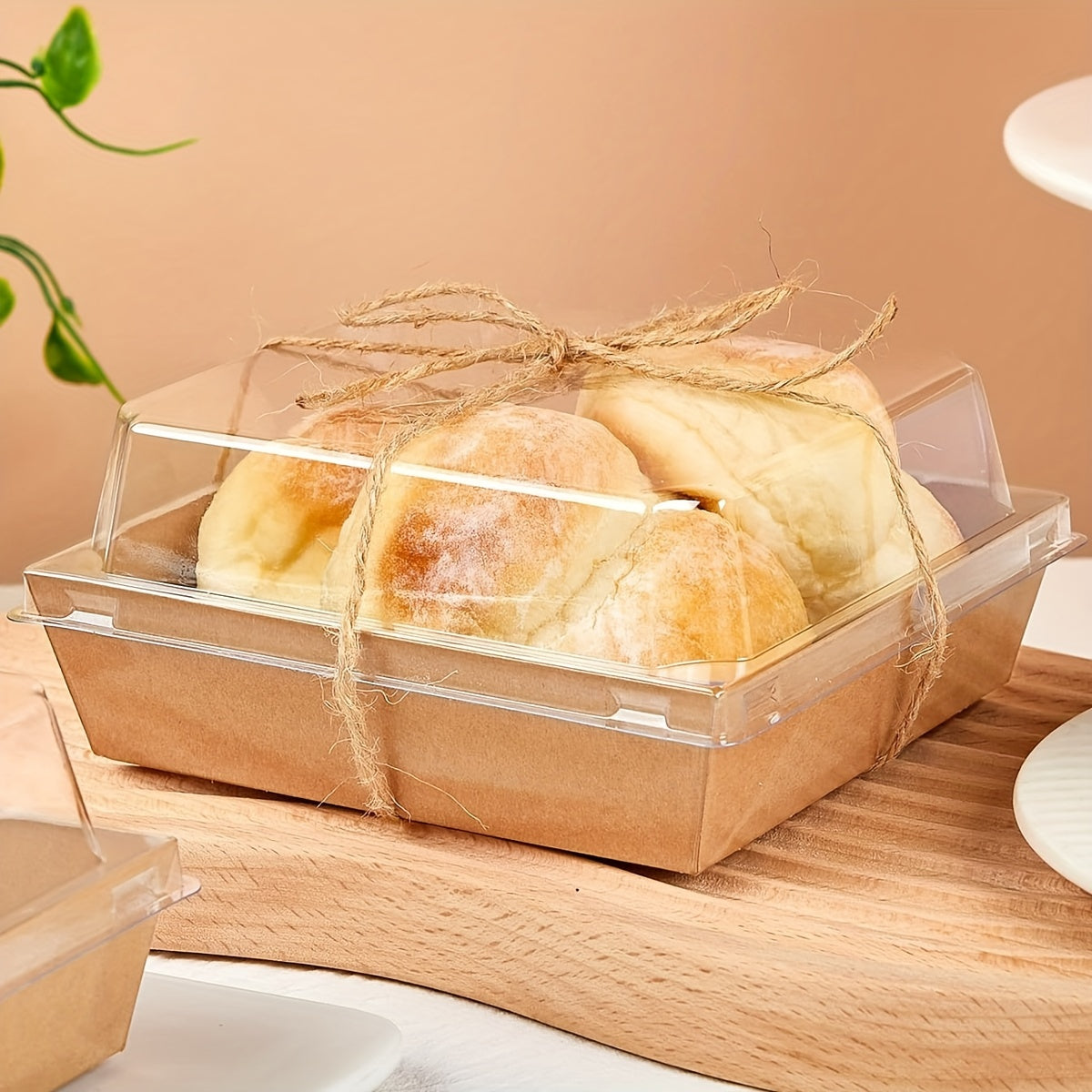 50pcs Paper Cooked Food Box with Clear Lid A 49Ft Brown String Kraft Bread Box Suitable for Dessert Sandwich Cake Biscuit Wedding Birthday Party Camping Picnic (25pcs Brown Box And 25pcs Lid)