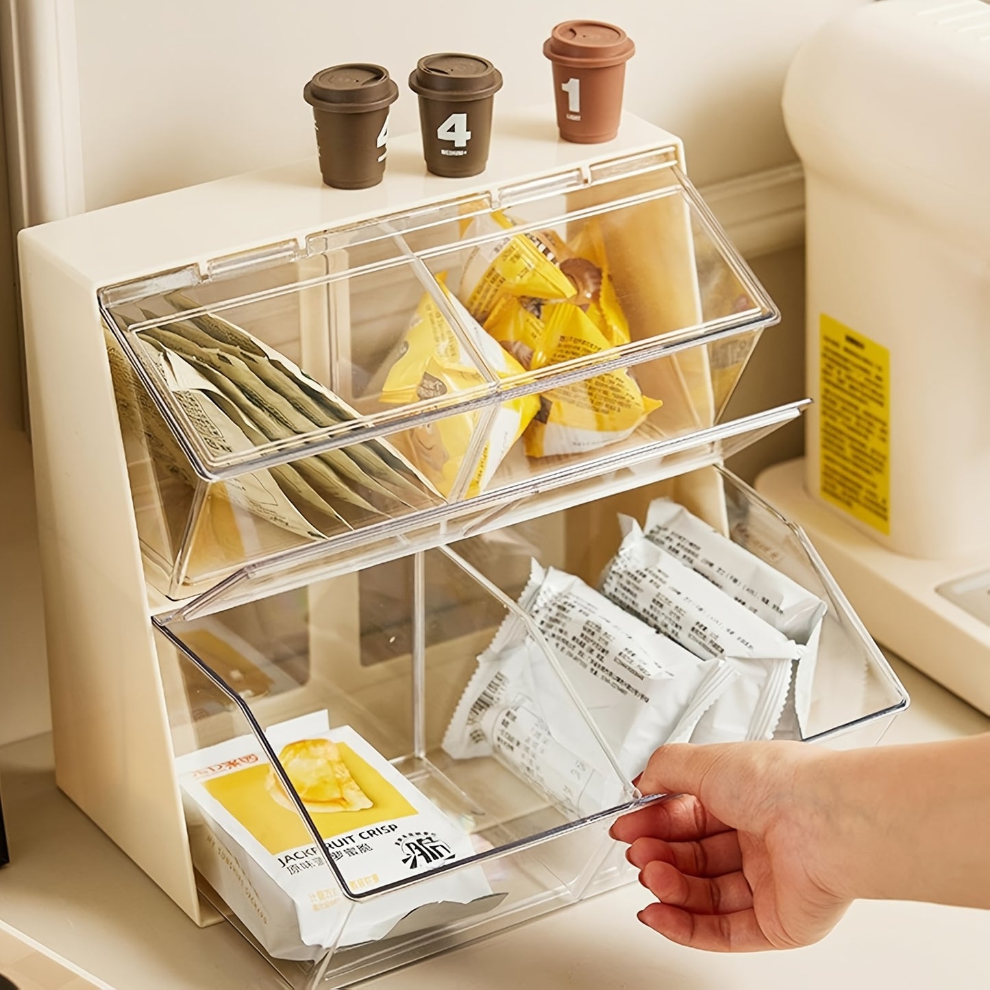 Acrylic Tea Bag Storage Chest with Lid - Large Capacity Multipurpose Organizer for Kitchen Countertop, Food-Safe Acrylic with 3 Compartments & Transparent Design - Holds Tea Bags, Capsules, Milk Powder, Masks - Ideal for Christmas, Halloween, Easter, Hanu