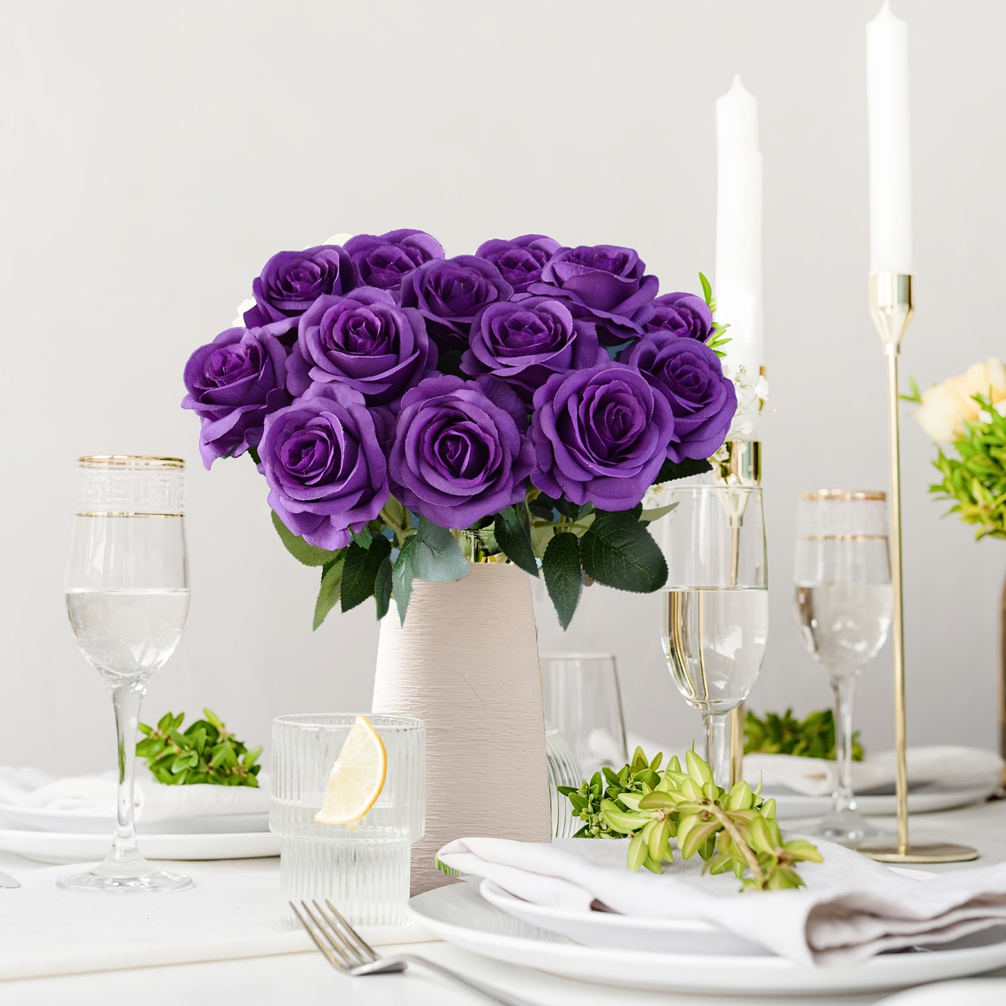 10pcs Eternal Blossom Purple Roses Purple Flowers Artificial Flowers Bulk, Halloween Costume Party 19.69inch Silkly Artificial Rose Fake Rose Blossom Bridal Bouquet For Home Wedding Decor Festival Decor Thanksgiving Christmas Gift (Purple)