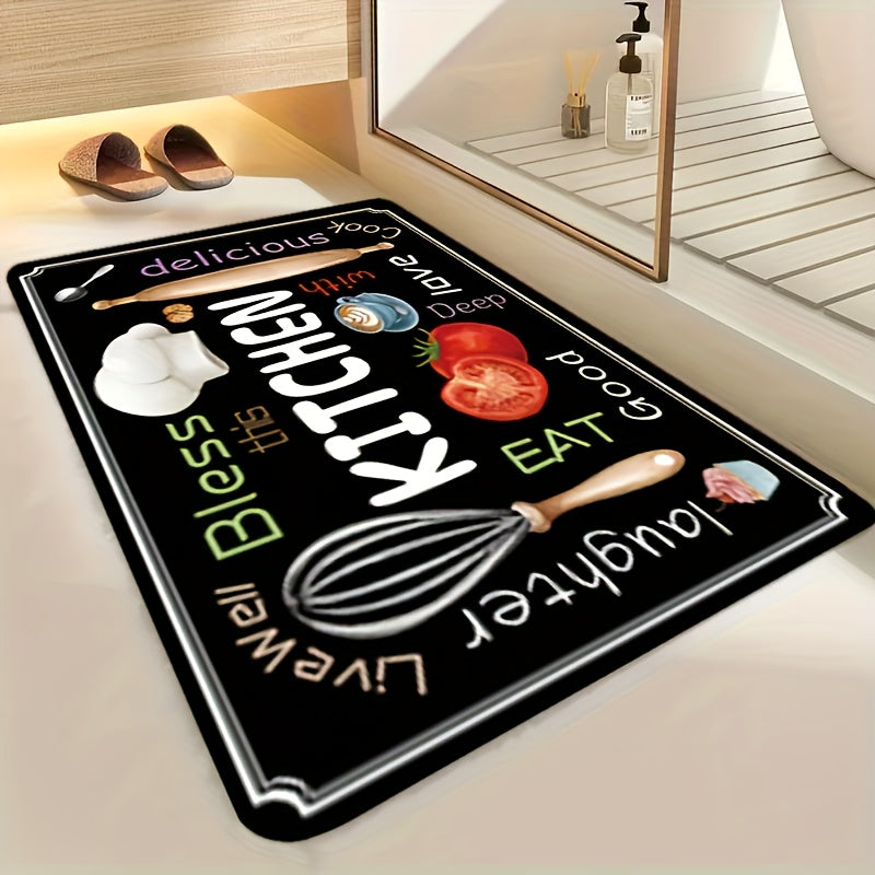 2pcs Black Kitchen Floor Mats, Kitchen Style Pattern Diatomaceous Earth Foot Mats, Hallway Running Long Mats, Soft, Comfortable, Easy to Clean, Suitable for Bathroom, Kitchen, Bedroom Entrance And Hallway Decoration