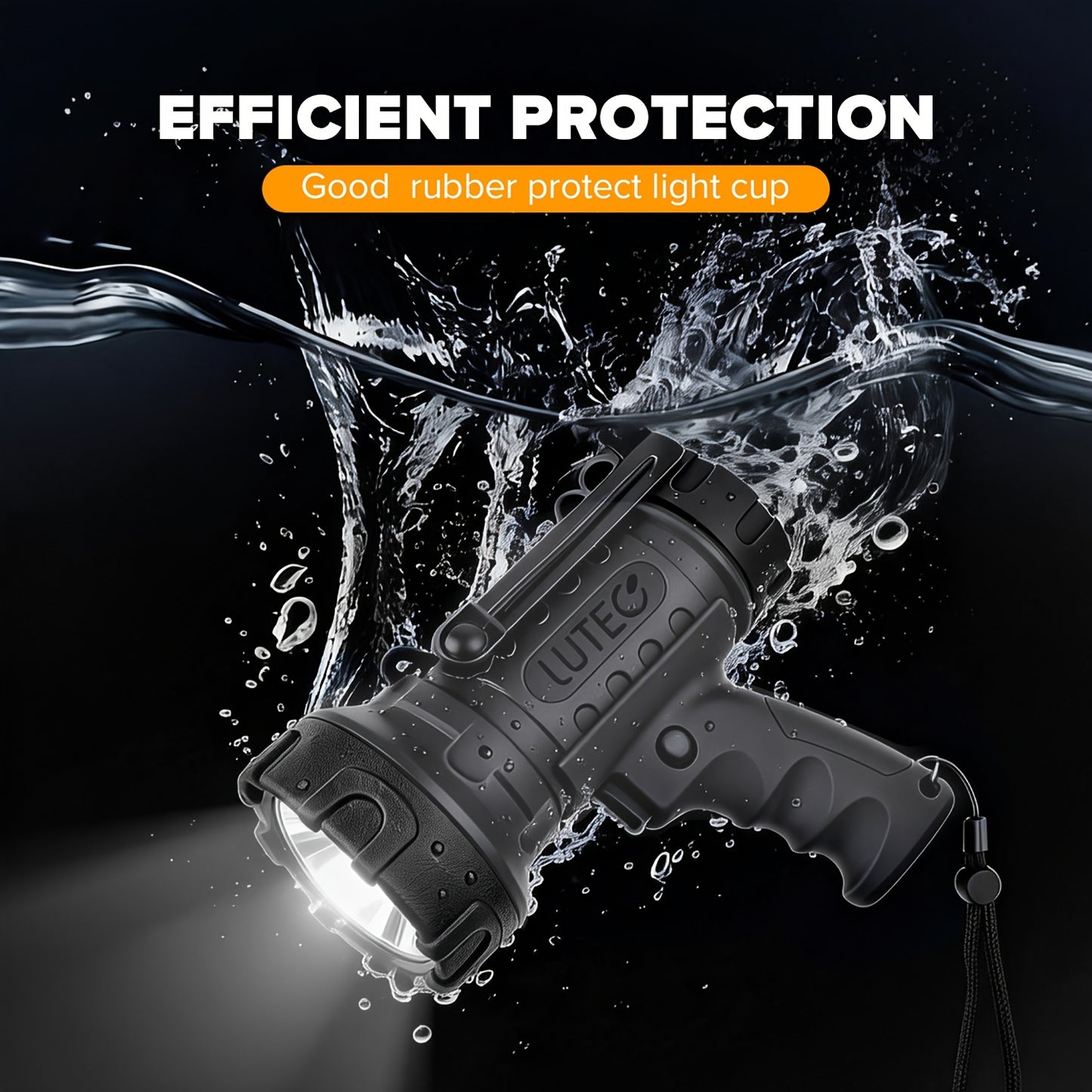 Rechargeable Spotlight Flashlight 1500LM Extremely Bright Handheld Searchlight – 4 Modes, Foldable Stand, Red Light Filter, USB Rechargeable Portable Spotlight for Camping Hunting Emergency Outdoor Use