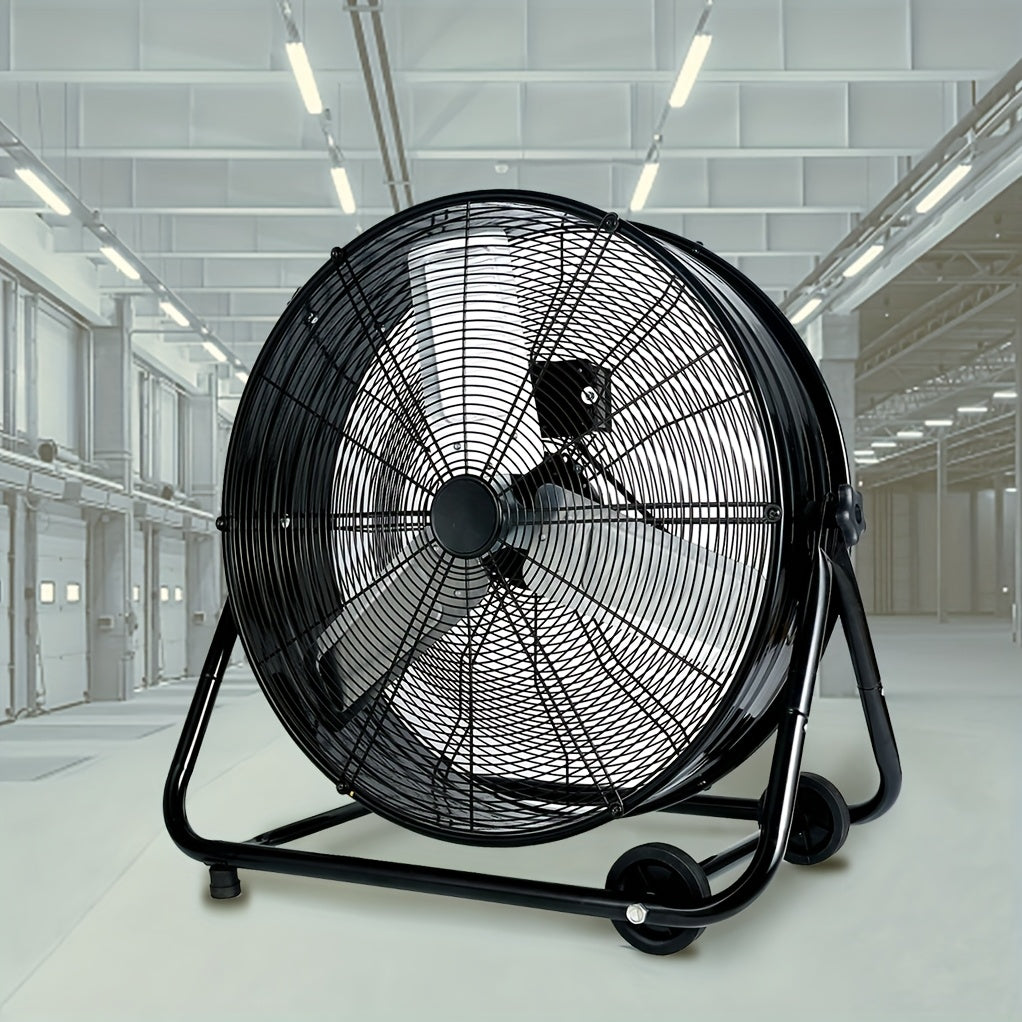 24 Inch Industrial Floor Drum Fan, 9000 CFM 3-Speed Heavy Duty Floor Fan with 360° Tilt with Casters And Handle for Warehouse, Patios, Garage