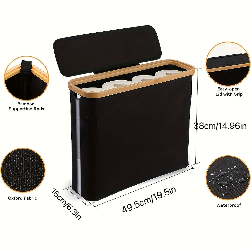 Bamboo Toilet Paper Holder - Modern Bathroom Storage Cabinet Container, Andkerchief Storage Box, Laundry Basket, Ultra-Thin Roll Paper Storage Box for Storing Tissues And Accessories, Storage Basket That Can Accommodate 12Rolls of Toilet Paper Holde