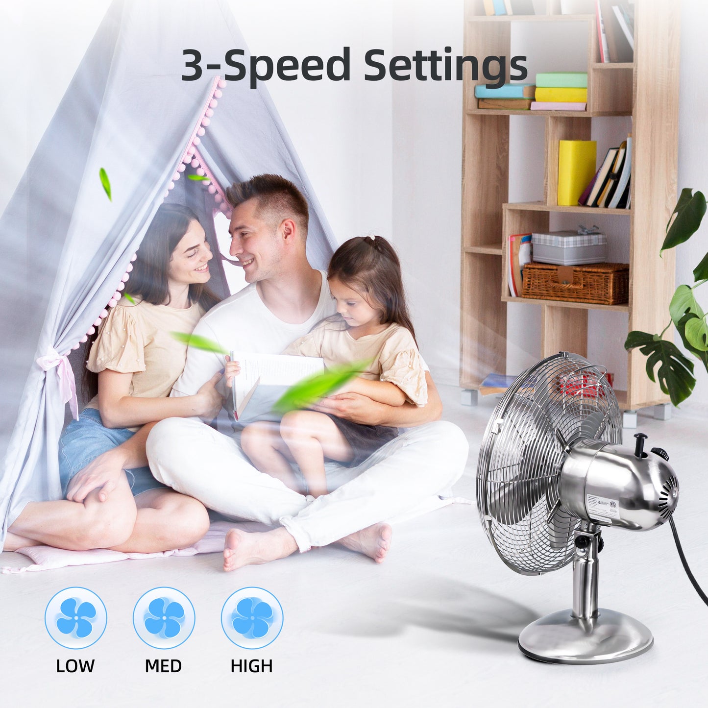 12 inch Oscillating Table Fan Quiet with 3-Speed, Adjustable Tilt Fan with Safety Grill, Ideal for Home, Office, Dorm