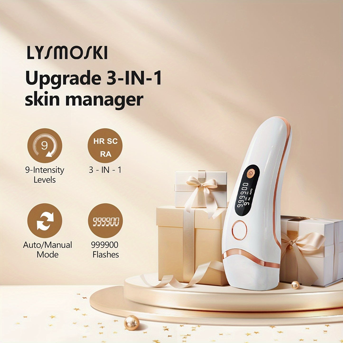 IPL Hair Removal Device for Women & Men, 999,000 Flashes Permanent Hair Remover with 3 Functions (HR/SC/RA), 9 Energy Levels, 2 Light Modes, Full Body Use – Face, Legs, Bikini, Underarms