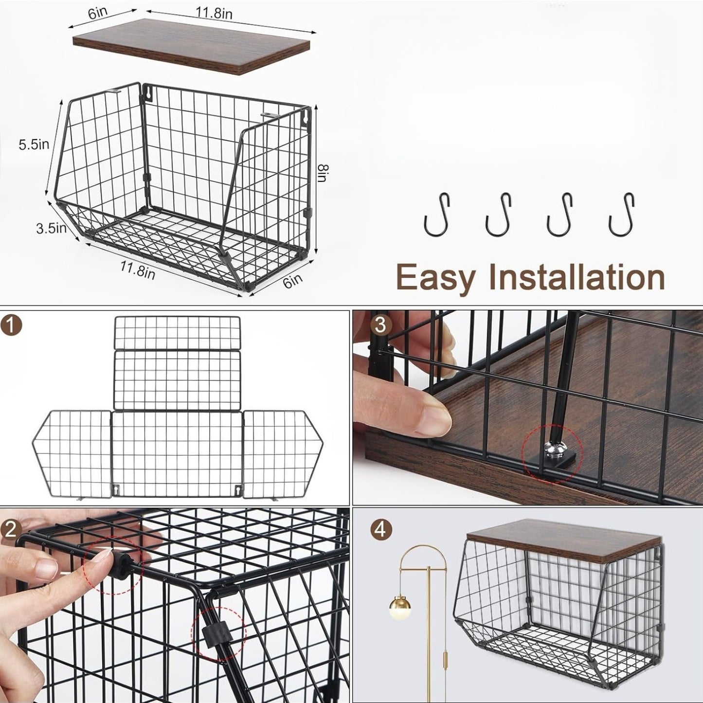 1/2pcs Two-Level Fruit Basket Set for Kitchen Surfaces - Stackable Metal Baskets with Wooden Covers, Suspended Fruit Holders for The Kitchen, Wall-Mounted Storage with Hooks, Perfect for Storing Potatoes And Onions - an Excellent Organizer