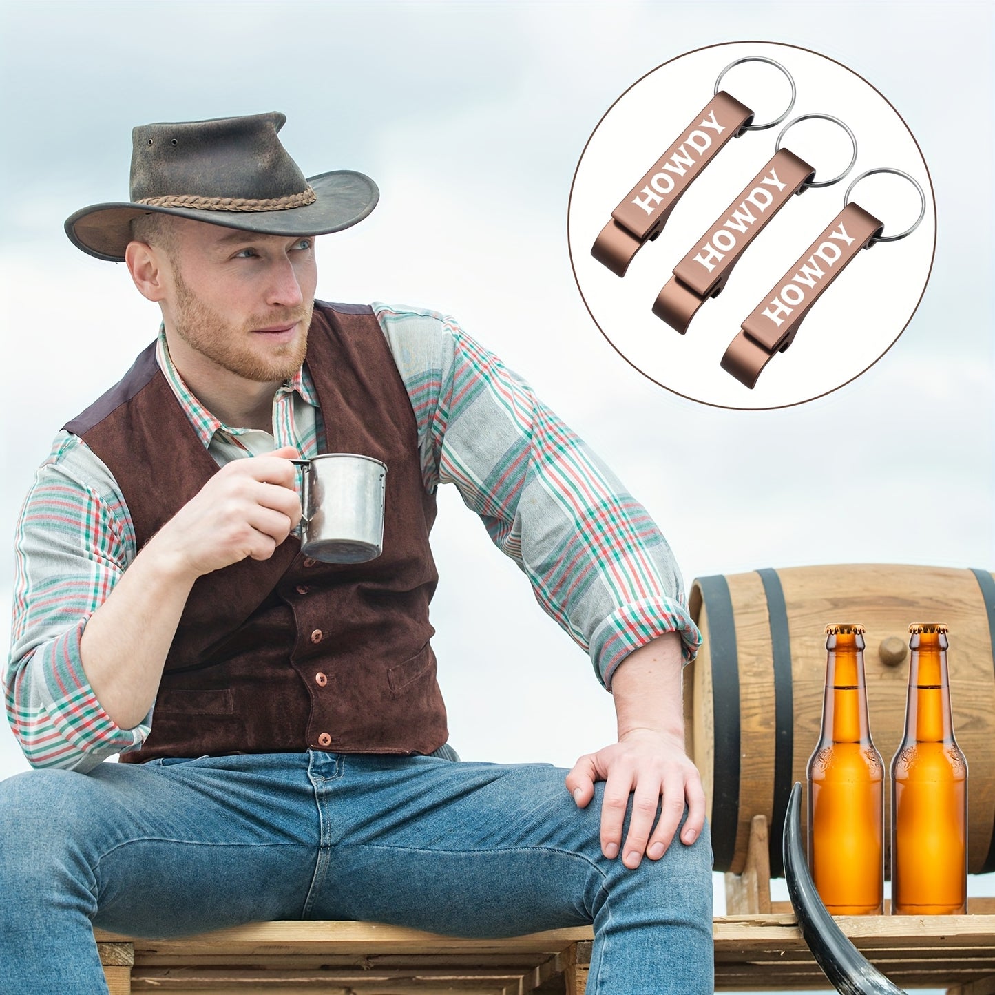 30pcs Western Cowboy & Cowgirl Bottle Openers Bulk Pack - Keychain-Attachable Metal Opener with Western Design (Brown) for Wild West Parties, Rodeo, Weddings, Bridal Showers - Cowboy-Themed Party Favors & Souvenirs, Bulk Bulk