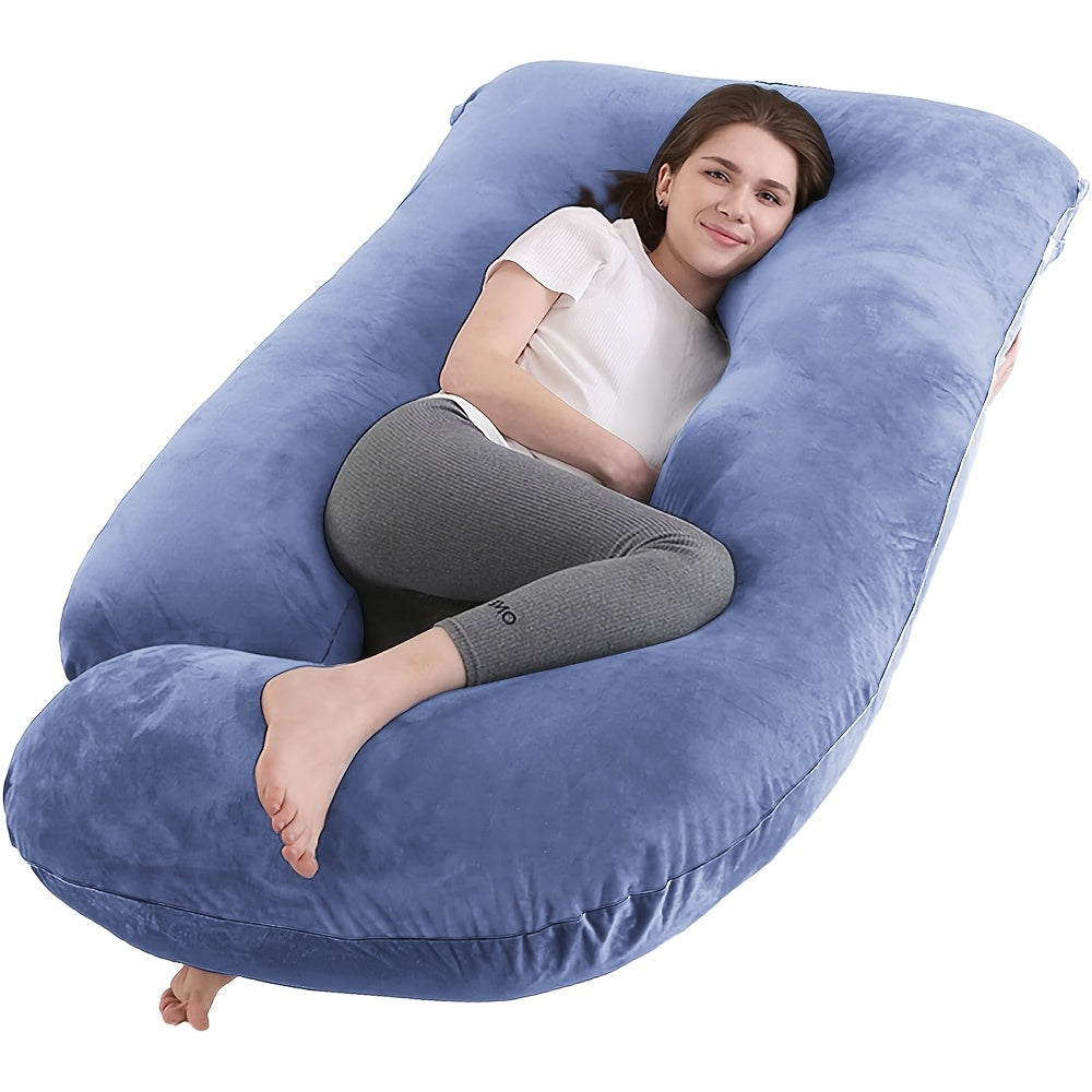 60-inch J-Shaped Full Body Pillow, Maternity Pillow, Maternity Full Body Pillow with Velvet Pillowcase, Full Body Pillow with Back, Leg, And Tummy Support, Helps Ensure Adequate, Comfortable Sleep, Halloween And Christmas Gift