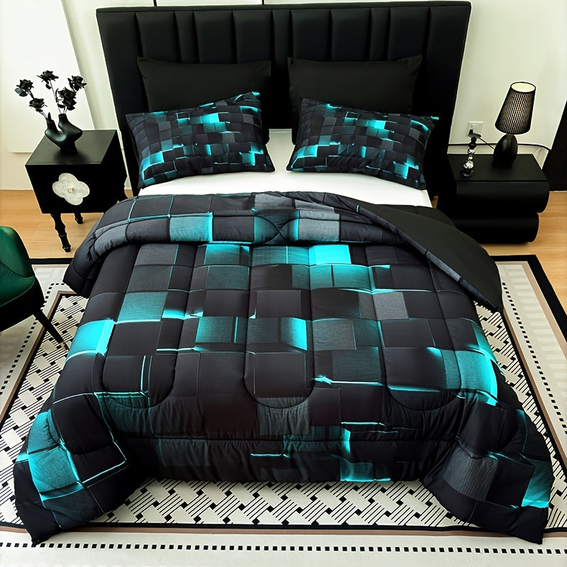 2D Flat Tog 3 3pcs Kid Super Soft, Breathable, Fashionable And Tech-savvy Checkered Thickened Quilt Set (1 Quilt +2 Pillowcases Without Pillow Core) Four Seasons Bedroom Dormitory Home Twin/queen/king