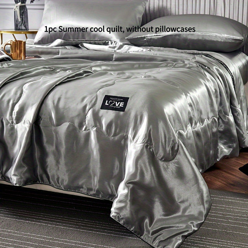 1pc Ultra-Soft Cooling Satin Quilt - Light Gray, Breathable & Smooth Summer Bedding for Home, Dorm, or Hotel Use, Machine Washable, Pillowcase Not Included, Contemporary Style, Dorm Room Essentials | Modern Bedroom Decor | Satin Weave Quilt
