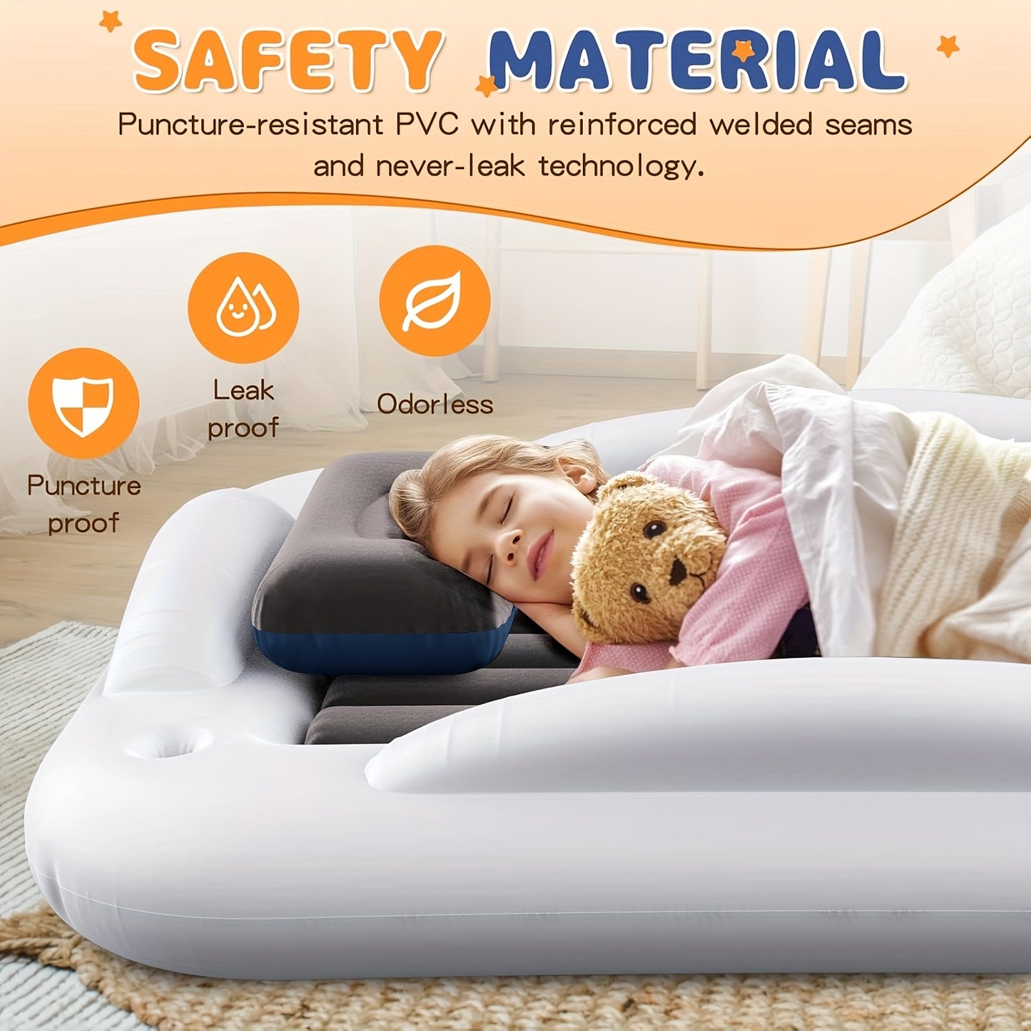 Inflatable Kids Travel Bed, Portable Kids Air Mattress, Fast Inflation, Separate Mattress Design, for Home, Grandma'S, Camping, And Vacation