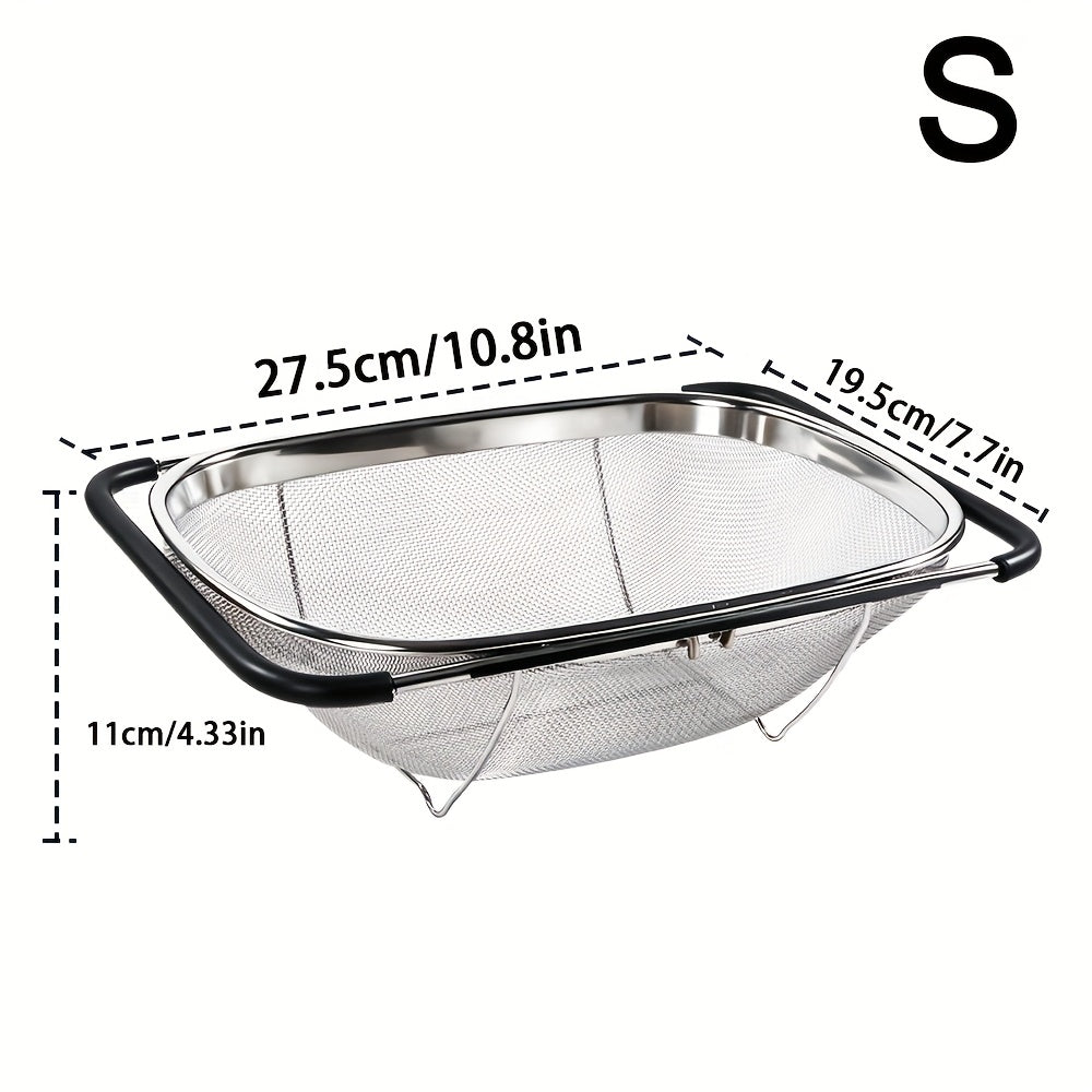 Expandable Stainless Steel Filter Over the Sink Colander - Strainers and Colanders - Sink Strainer Basket - Expandable Fine Mesh Strainer with Rubber Grip for Veggie, Fruits, Pasta, Home Kitchen Essentials