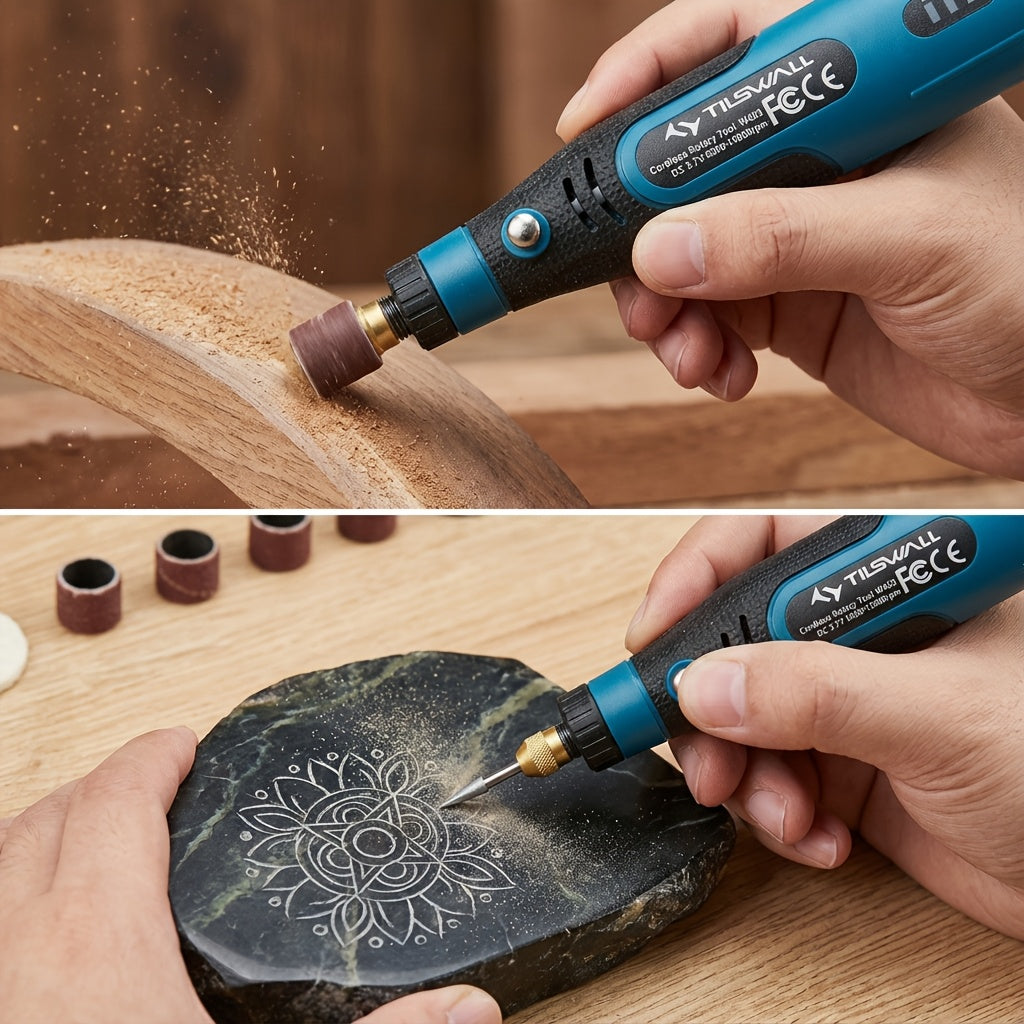 Mini Cordless Electric Polisher Sander 3.7V Rechargeable USB-C – Portable Handheld Polishing Grinding Tool for Wood Craft Engraving DIY Handmade Gifts Art Projects