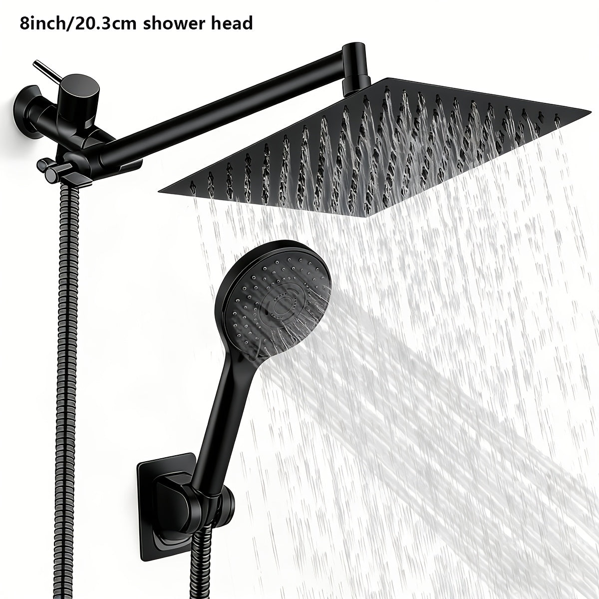 High-Pressure Shower Head Combination with Handheld Spray - 9-Spray Settings Suitable for Bath/Shower, Stainless Leakproof Rainfall Shower System, Adjustable Angle & Hose, Bracket, Polished Square for Modern Bathrooms,for Shower Use Only