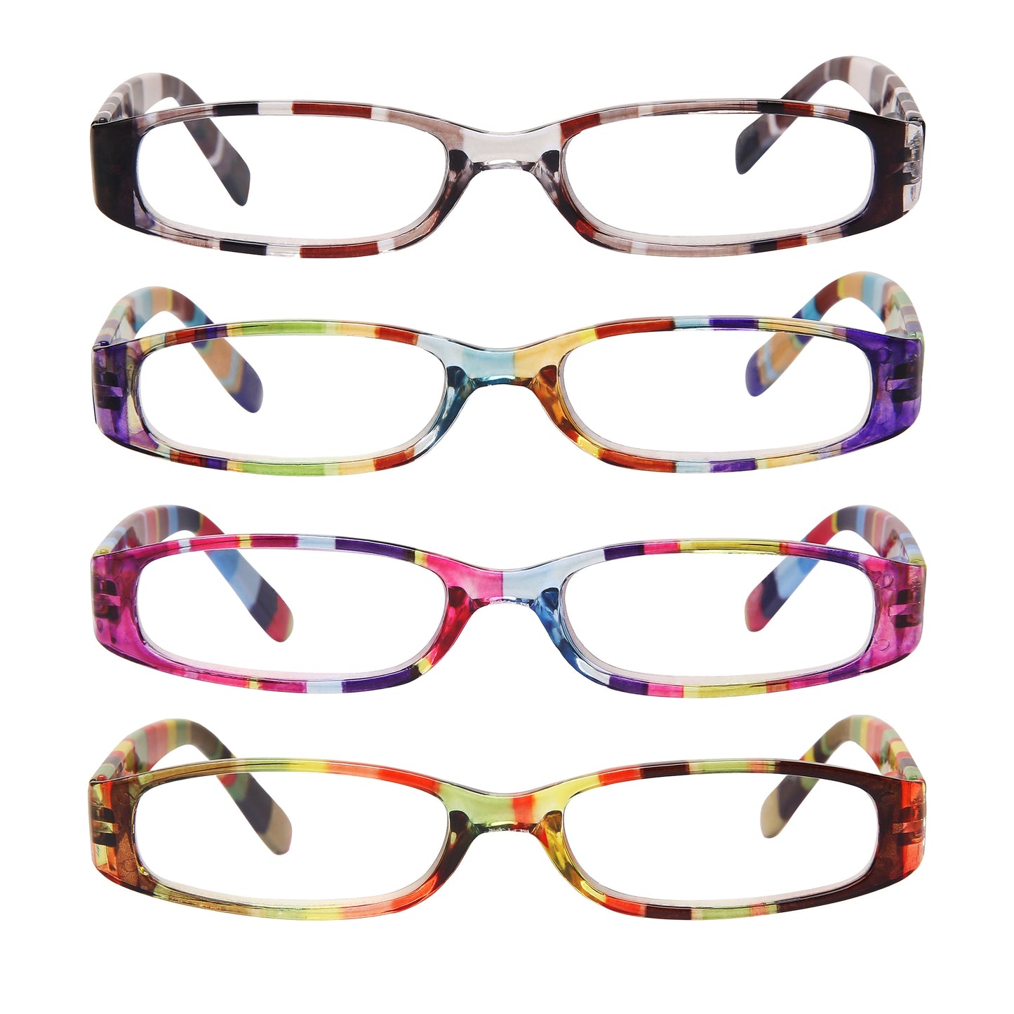 Set of 4 Retro Classic Reading Glasses with Printed Rectangle Frames for Both Men And Women Featuring Spring Hinges