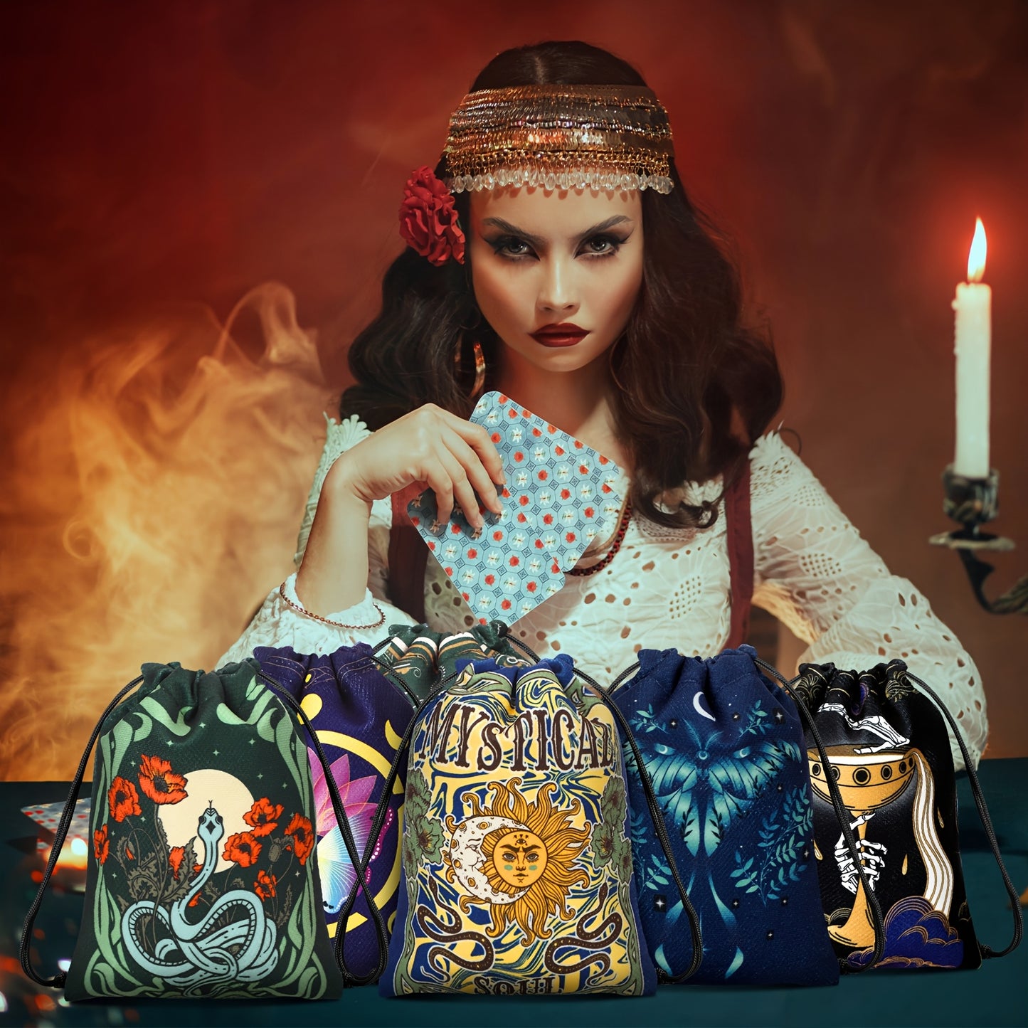 16pcs Velvet Tarot Card Storage Bags with Unique Mystical Designs - 7.1 x 5.9 Inches, Drawstring Closure for Cards, Dice & Jewelry, Perfect Gift for Enthusiasts Halloween Christmas, Jewelry Pouch, Decorative Pouch, Durable Pouch, Handcrafted Feel