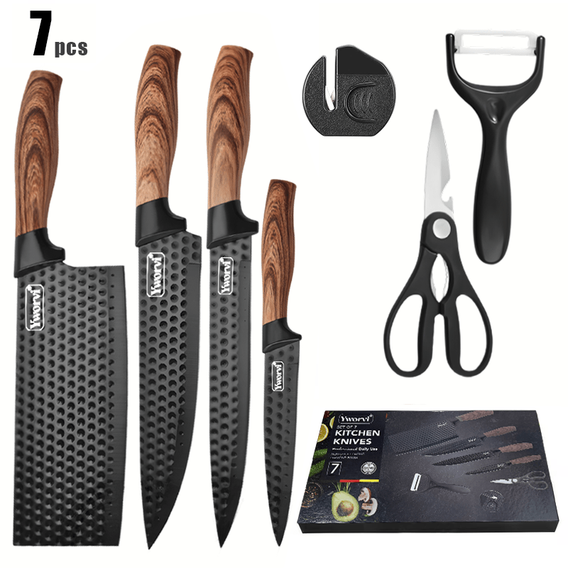 3/7-piece Kitchen Knife Including A Sharpener, Heavy-duty Poultry Shears, Stainless Steel, Lightweight Design, Dishwasher Safe, Non-slip Handle, Professional Kitchen Utensils, Essential for Cooking, Ergonomic Handle Desi