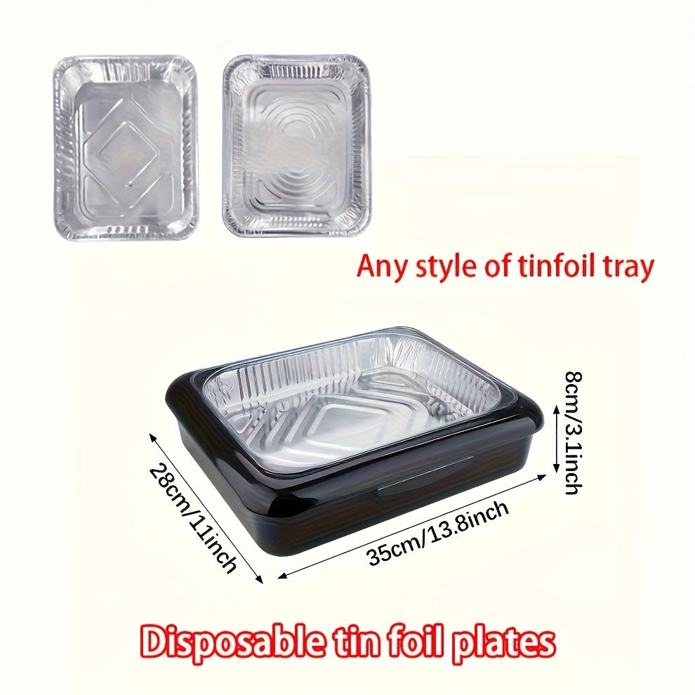 2-In-1 Aluminum Foil Tray with Heat Preservation - Stackable Salad And BBQ Serving Container for Outdoor Picnics, Parties, And Kitchen Use - Rectangular Design in White, Red, Black, And Gray
