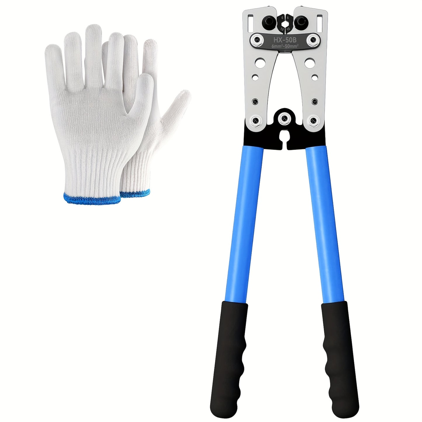 Durable Heavy-Duty Battery Cable Lug Crimping Tool Set Suitable For AWG 8 - 1/0, Equipped With A Crimping Plier, Small Cable Cutter, 60pcs Copper Wire Lugs, 164pcs Heat Shrink Tubing, And Work Gloves