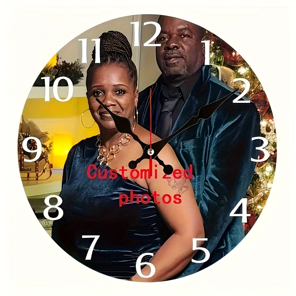 1pc Personalized Custom Photo/Text Wall Clock - Round Suitable for Room Decoration, Family Name Clock, -Free Silent Operation, Self-Assembly Artificial Wood Clock for, Mother's Day Gift for Parents,,