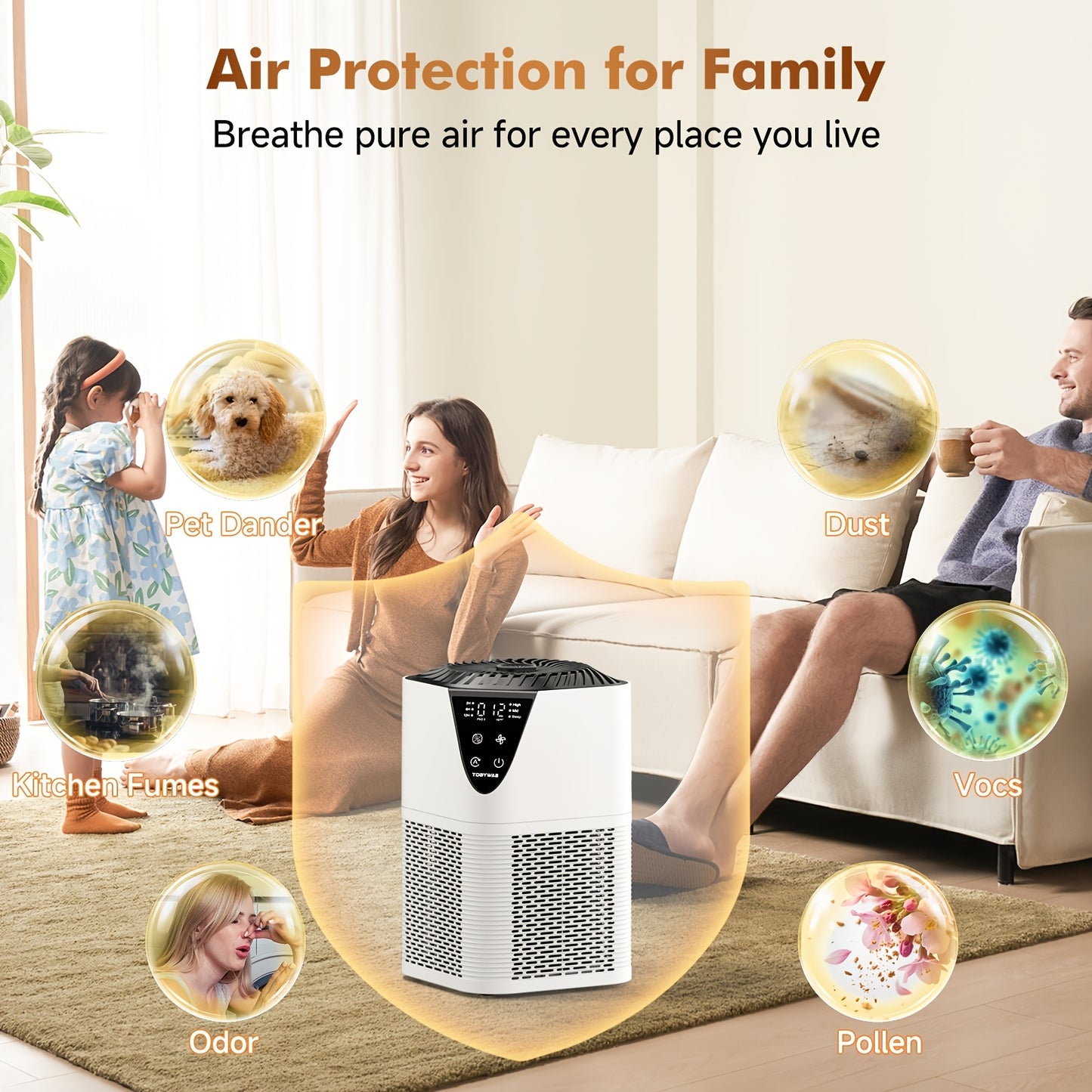Air Purifiers for Large Rooms up to 1076 Sqft, H13 True HEPA Filter with Scented Sponge, 25dB Quiet Air Purifier for Bedrooms and Homes