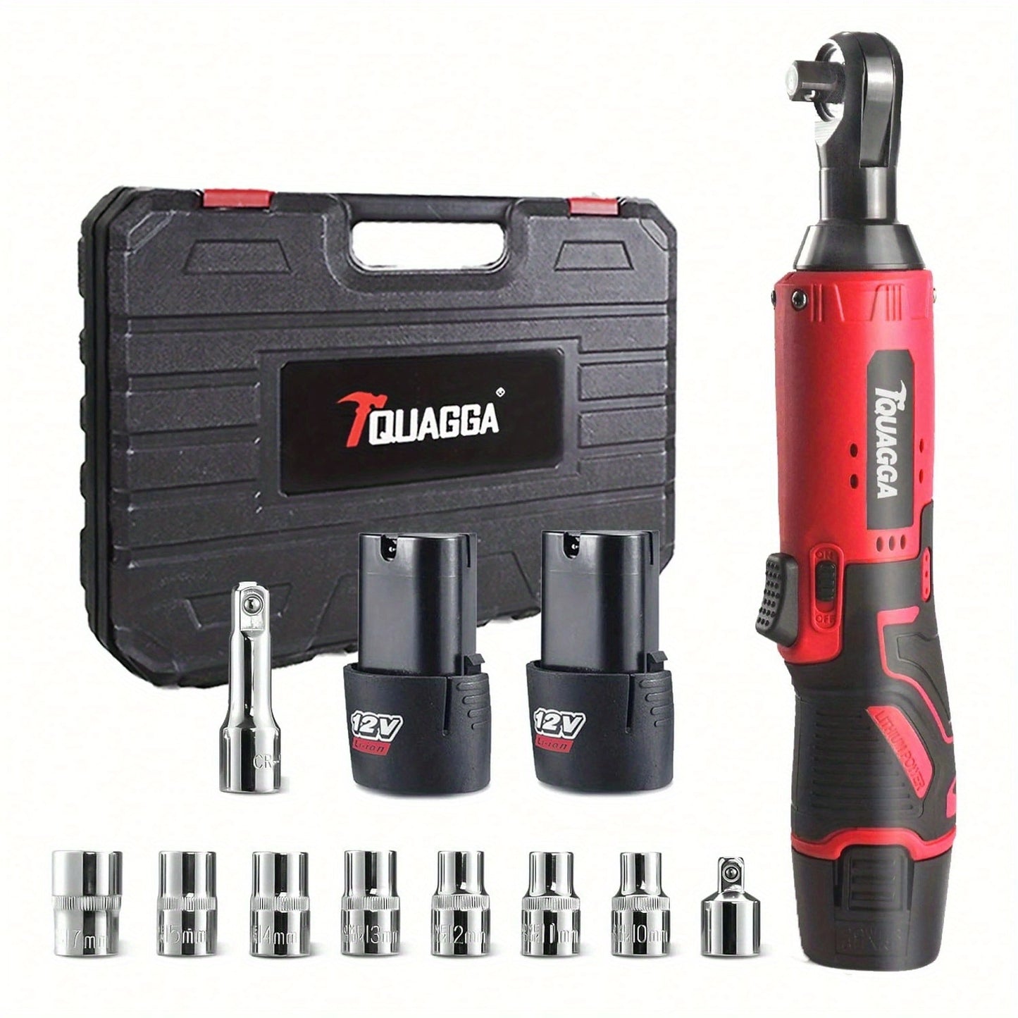 Cordless Electric Wrench QUAGGA 12V - 45Nm High Torque 3/8" Rechargeable Ratchet Wrench with Battery & Charger for Automotive Repair, Stage Truss & Home Improvement, Best Family Gift Tool