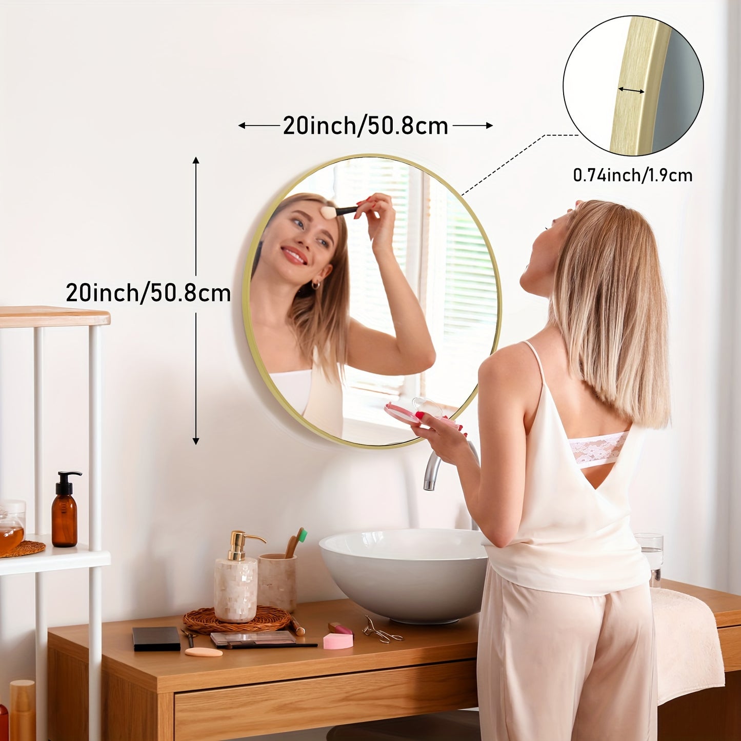 Modern Circle Wall Mirror With Sleek Aluminum Alloy Round Frame Perfect For Bedroom Or Bathroom, 20In 24In 30In 28In 36In, Black Golden