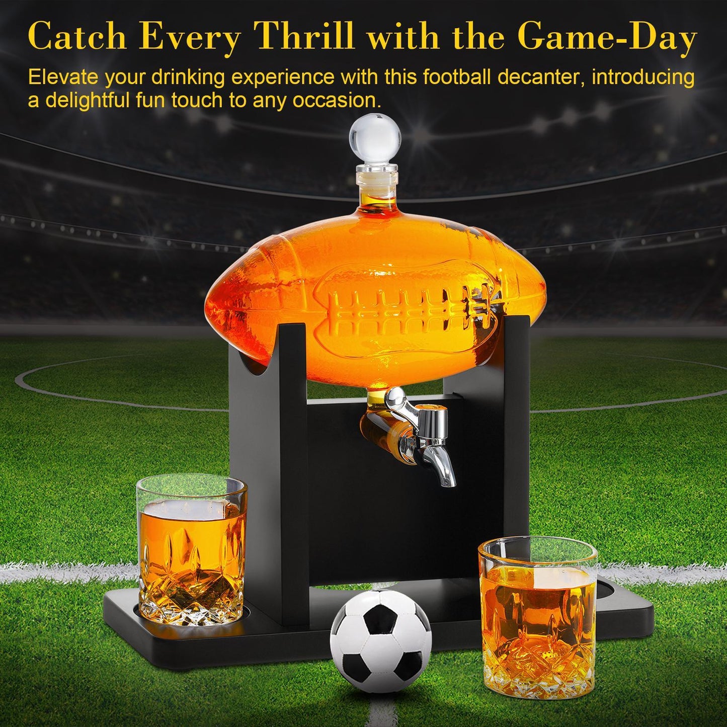 Football Whiskey Decanter Set for Men, Football Gifts for Men, 47oz Liquor Decanter Set with 2 Glasses + 2 Footballs Chillers, Gifts for Dad Husband Boyfriend Coach, for Liquor Bourbon Scotch Vodka
