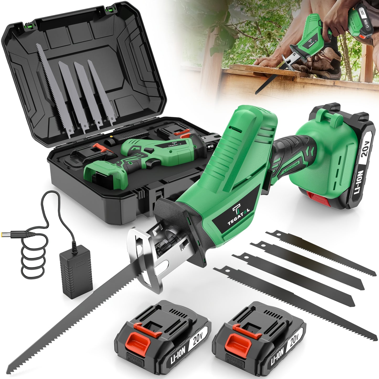 Newly Upgraded Electric Reciprocating Saw, Wireless HandSaw with LED Light and Safety Lock, Suitable for Multi-Purpose Cutting, Equipped with 1 Or 2 Battery, Replaceable Saw Blades and Tool Box, Tools On At a Discount, Men's Gift, Christmas Gift