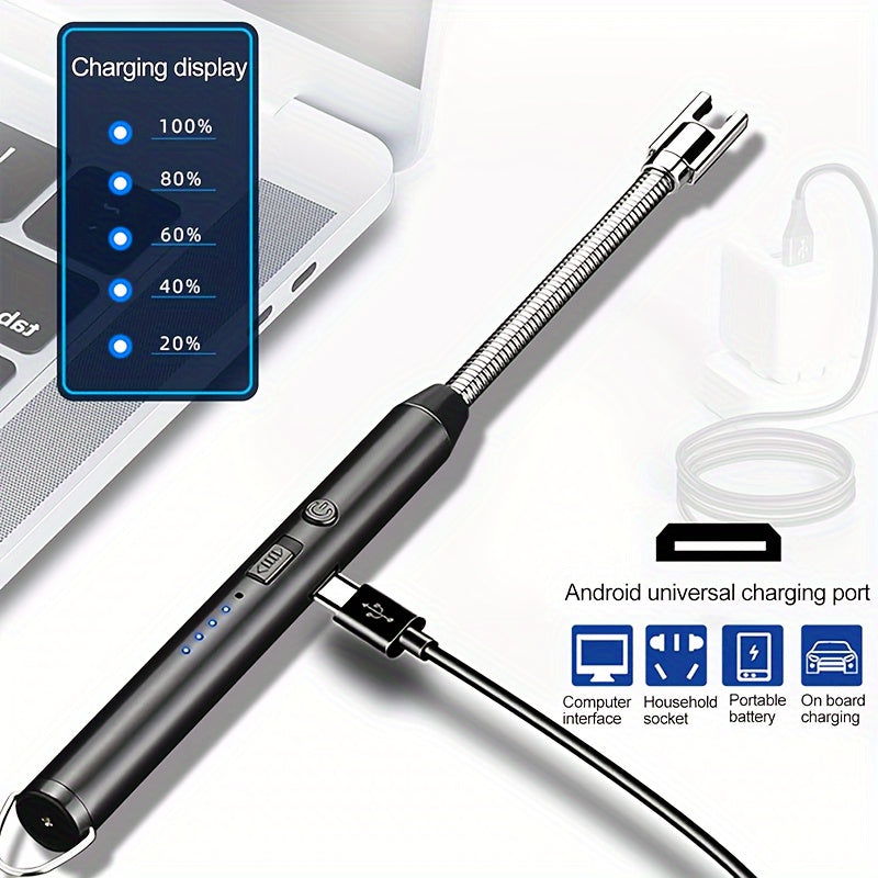 USB Rechargeable Arc Lighter 4-Pack Flameless Windproof Candle Lighter with Flexible Neck, 360° Rotation, LED Battery Indicator & Safety Switch – for Candles, Grill, Camping, BBQ, Aromatherapy