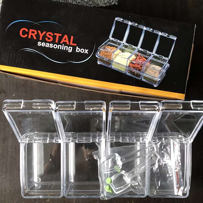 4pcs Kitchen Seasoning Storage Box - Transparent Multi Grid Moisture Proof with Lid Seasoning Storage Box, Essential for Home and Apartment Use