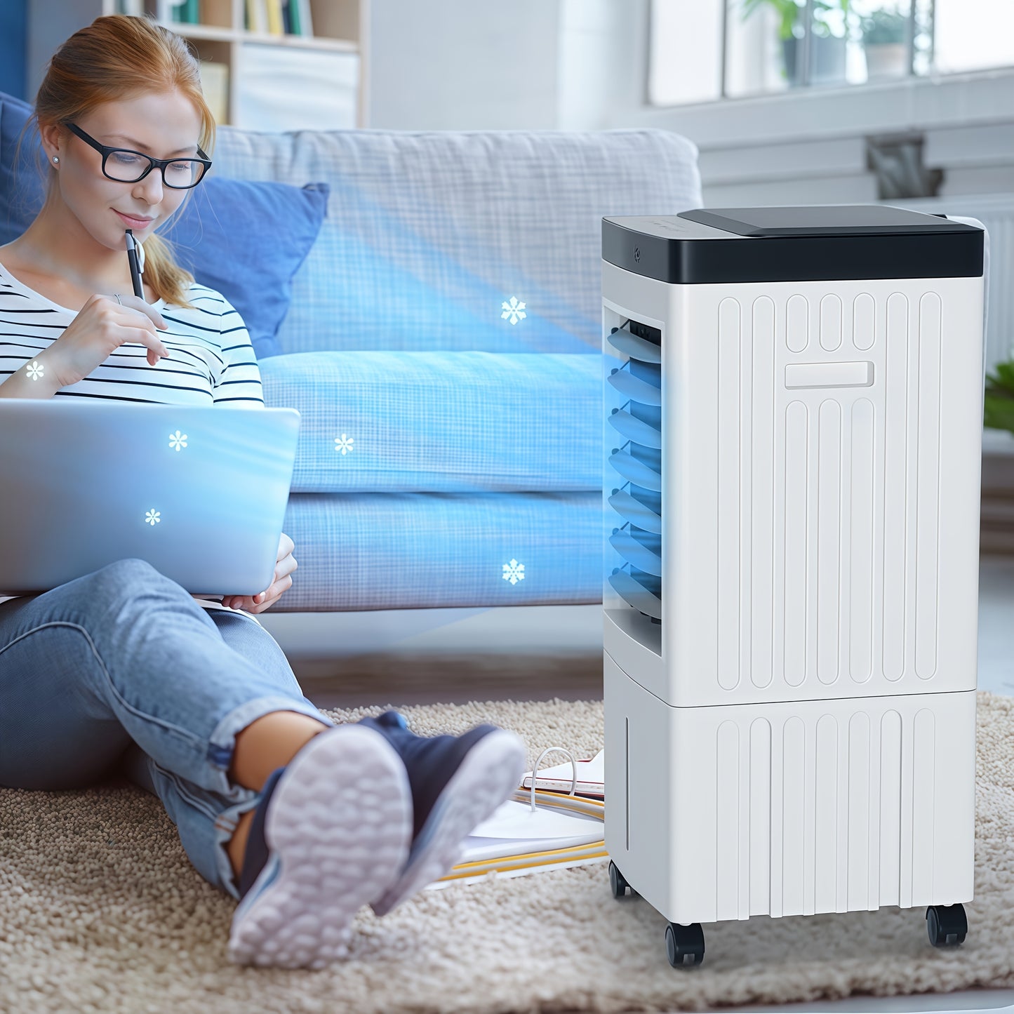 Portable Air Conditioner Evaporative Air Cooler with Remote, 40Hrs Cooling, 2.6 Gal Tank, 3 Speeds, Windowless AC Unit for Room, Personal Space Cooler Fast Cooling