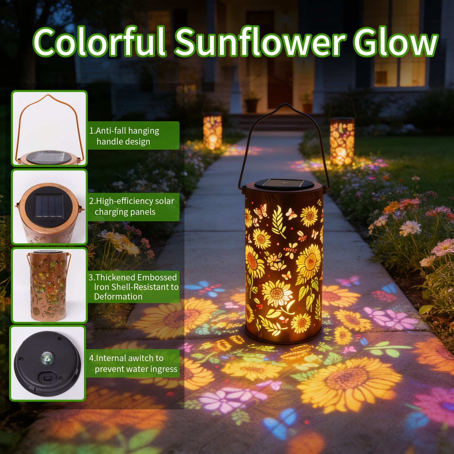 1pc Solar Sunflower Lantern, IP65 Waterproof Iron Garden Decoration, Painted Butterfly Lantern, Spotlight, Lawn Ambient Lighting Decoration, for Female Mothers And Grandmothers. Suitable for Garden Patio, Patio, Backyard, Porch Decor