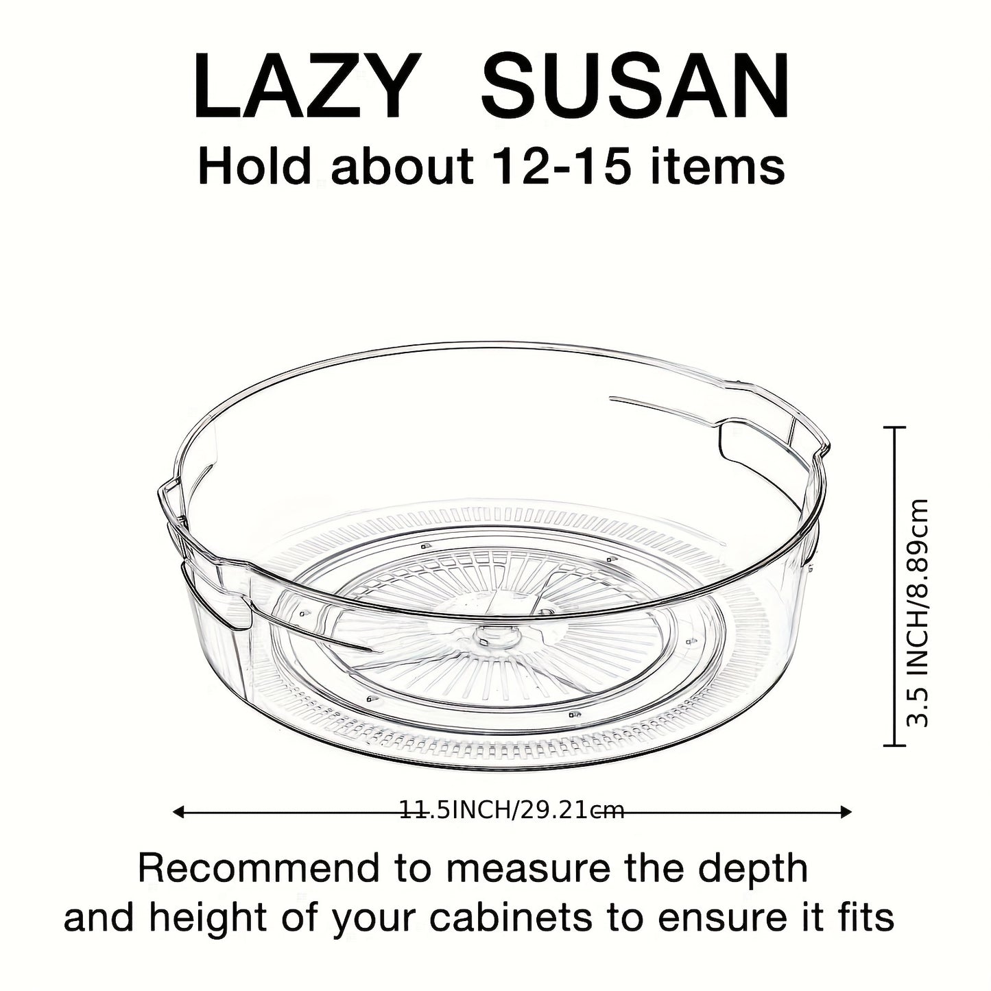 4pcs Lazy Turntable Organizer Set for Cabinets, Upgraded 11.5-Inch Transparent Lazy Turntable with Handle and Raised Edge, Rotatable Spice Storage Rack, Suitable for Kitchen, Pantry, Fridge, Bathroom, Dining Table