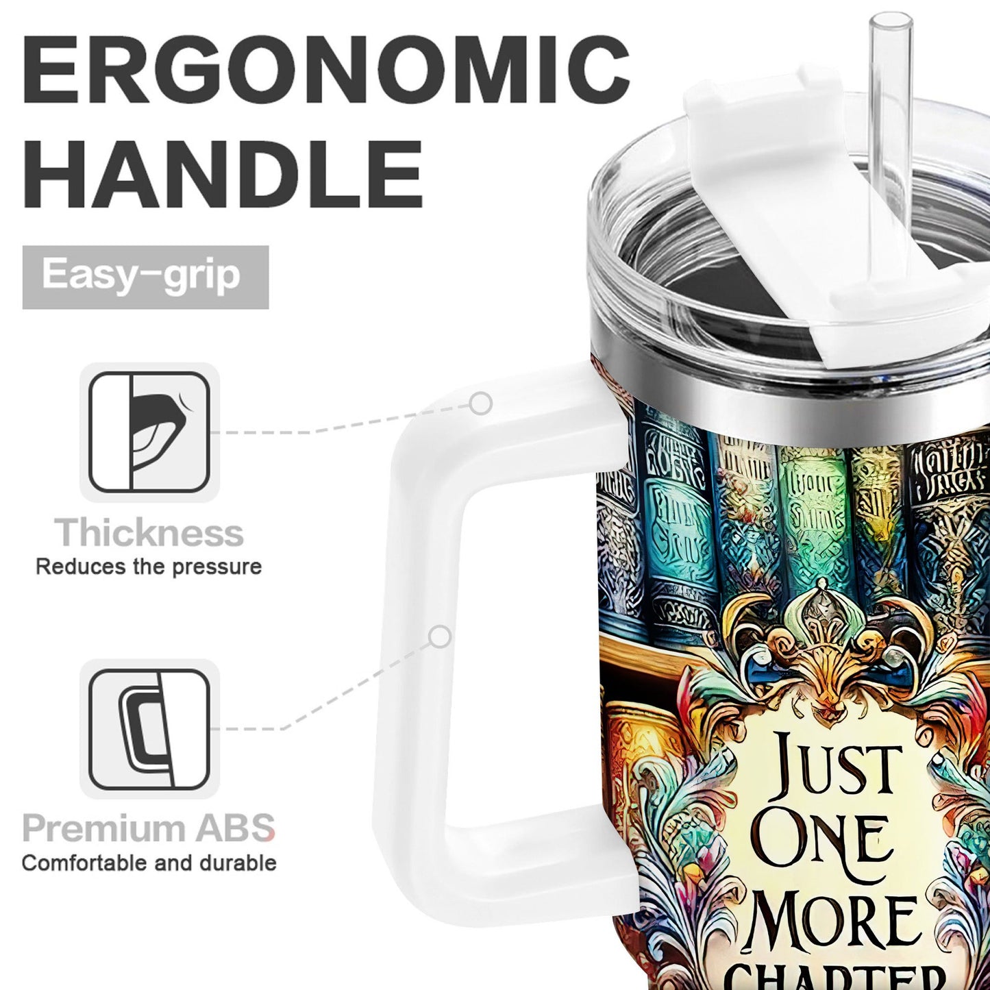 1pc 40oz Vibrant Bookshelf Art Tumbler, Double Wall Vacuum Insulated Travel Mug, Spill Proof Lid, Gift for Dad, Mom, Ideal for Christmas, Father's Day, Birthday Gift, Coffee Cup